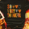 Hot Dear-Lover So Very Thankful Heart Printed Crewneck Thanksgiving T Shirt Black