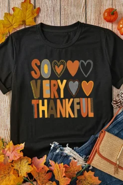 Hot Dear-Lover So Very Thankful Heart Printed Crewneck Thanksgiving T Shirt Black