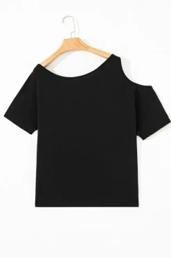 Outlet Dear-Lover Solid Asymmetrical Neck Loose Casual T-Shirt Black