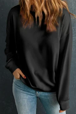 New Dear-Lover Solid Classic Crewneck Pullover Sweatshirt Black