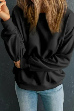 New Dear-Lover Solid Classic Crewneck Pullover Sweatshirt Black