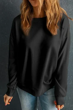 New Dear-Lover Solid Classic Crewneck Pullover Sweatshirt Black