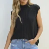 Clearance Dear-Lover Solid Color Cable Knit High Neck Sweater Vest Black
