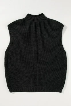 Clearance Dear-Lover Solid Color Cable Knit High Neck Sweater Vest Black
