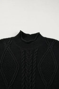 Clearance Dear-Lover Solid Color Cable Knit High Neck Sweater Vest Black