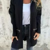 Discount Dear-Lover Solid Color Casual Zip up Hooded Coat Black