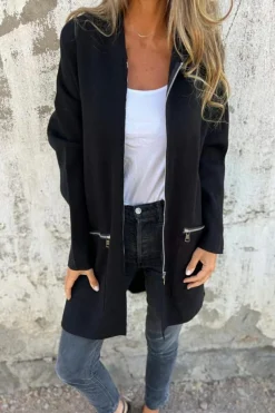 Discount Dear-Lover Solid Color Casual Zip up Hooded Coat Black