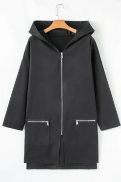 Discount Dear-Lover Solid Color Casual Zip up Hooded Coat Black