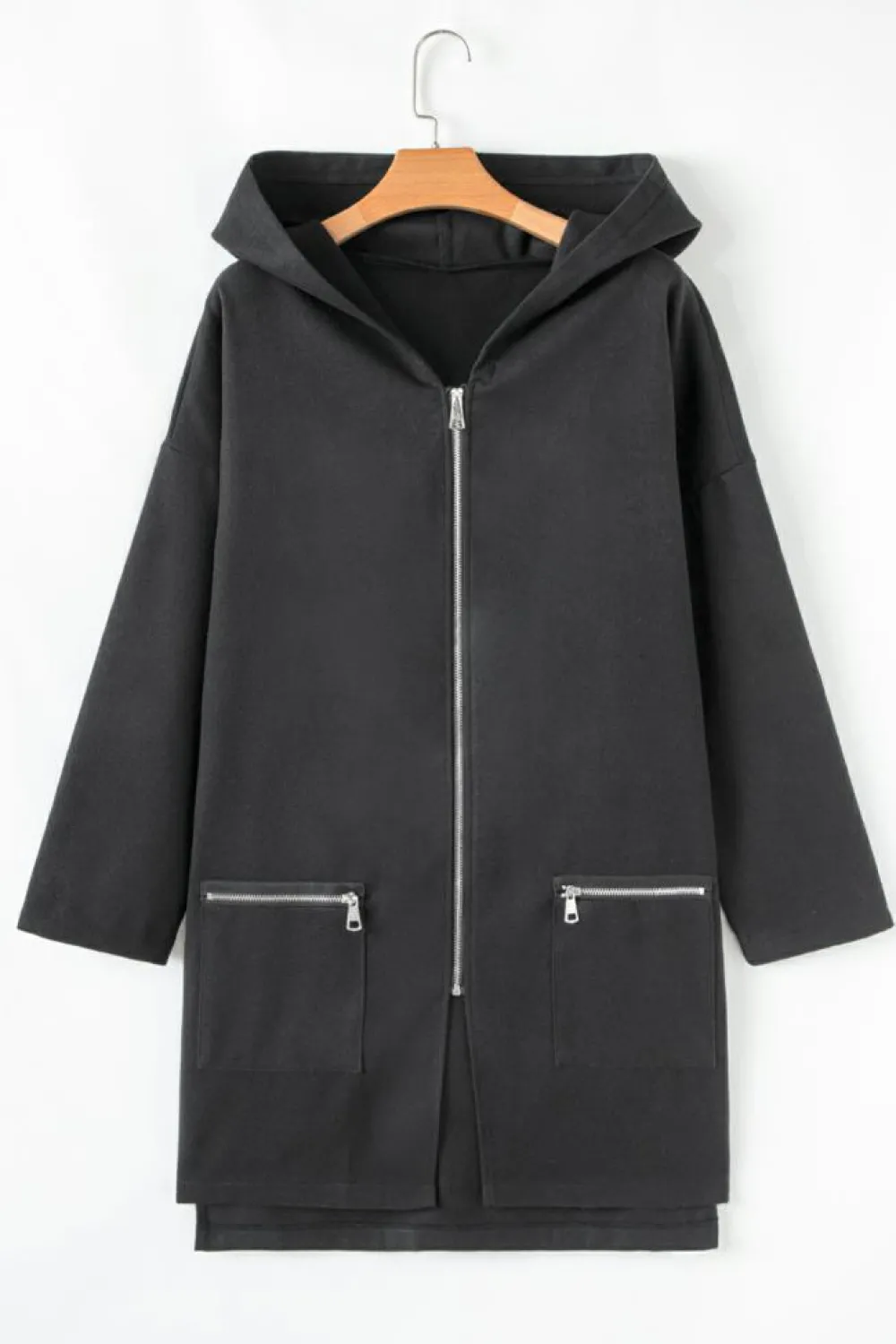 Discount Dear-Lover Solid Color Casual Zip up Hooded Coat Black