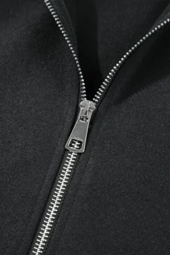Discount Dear-Lover Solid Color Casual Zip up Hooded Coat Black