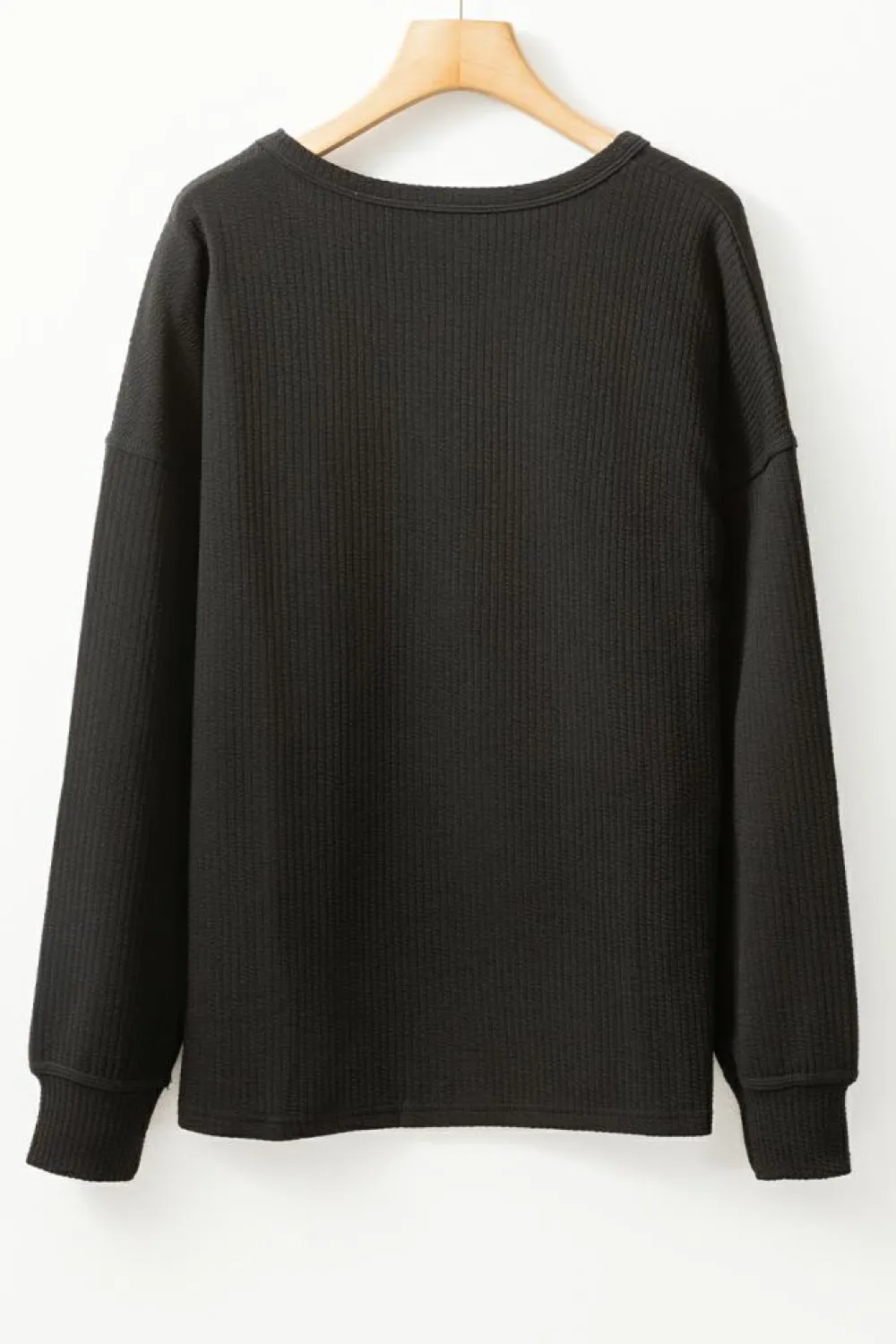 Outlet Dear-Lover Solid Color Corded Drop Shoulder Long Sleeve Top Black
