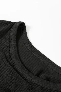 Outlet Dear-Lover Solid Color Corded Drop Shoulder Long Sleeve Top Black
