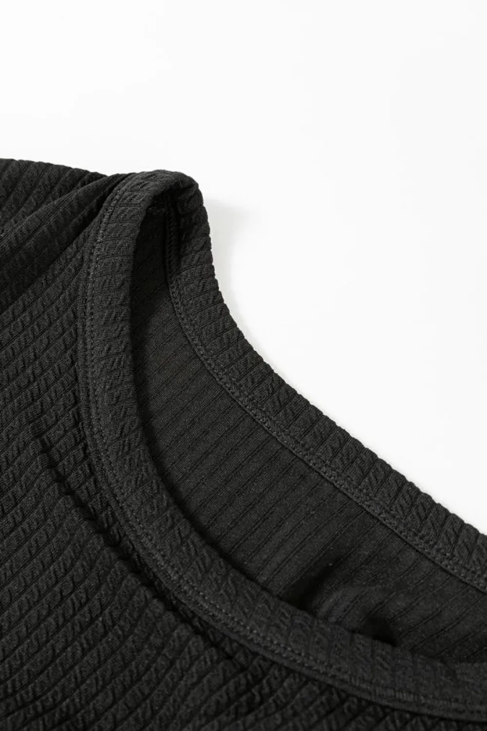 Outlet Dear-Lover Solid Color Corded Drop Shoulder Long Sleeve Top Black