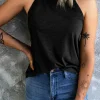 Fashion Dear-Lover Solid Color Crew Neck Tank Top Black
