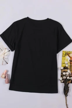 Fashion Dear-Lover Solid Color Crew Neck Tee Black