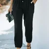 Discount Dear-Lover Solid Color Drawstring Smocked Waist Joggers Black
