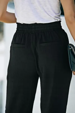Discount Dear-Lover Solid Color Drawstring Smocked Waist Joggers Black
