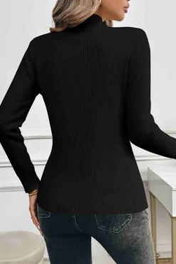 Discount Dear-Lover Solid Color Fleece Lined High Neck Slim Fit Sweater Black