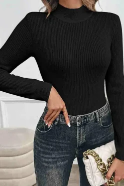 Discount Dear-Lover Solid Color Fleece Lined High Neck Slim Fit Sweater Black