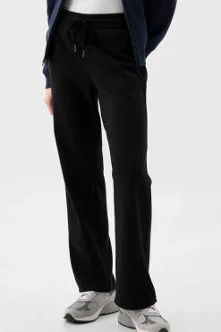 Clearance Dear-Lover Solid Color Fleece Lined Drawstring Waist Casual Pants Black