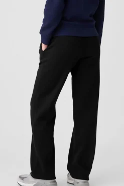 Clearance Dear-Lover Solid Color Fleece Lined Drawstring Waist Casual Pants Black
