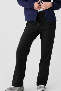 Clearance Dear-Lover Solid Color Fleece Lined Drawstring Waist Casual Pants Black