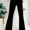 Discount Dear-Lover Solid Color High Waist Flare Corduroy Pants Black