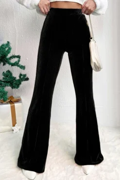 Discount Dear-Lover Solid Color High Waist Flare Corduroy Pants Black