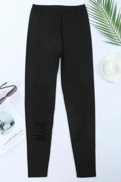 New Dear-Lover Solid Color High Waist Ripped Leggings Black