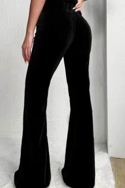 Discount Dear-Lover Solid Color High Waist Flare Corduroy Pants Black