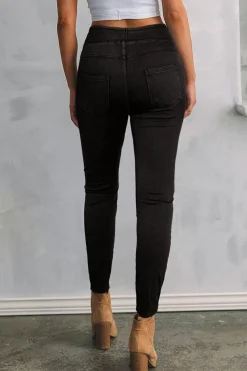 Best Dear-Lover Solid Color High Waist Stretchy Slim Fit Jeggings Black