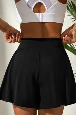 New Dear-Lover Solid Color High Waist Wide Leg Swim Bottom Black