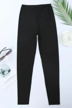 New Dear-Lover Solid Color High Waist Ripped Leggings Black