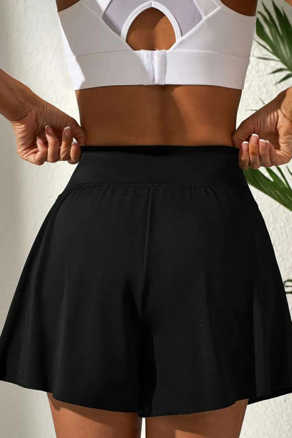 New Dear-Lover Solid Color High Waist Wide Leg Swim Bottom Black