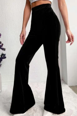 Discount Dear-Lover Solid Color High Waist Flare Corduroy Pants Black
