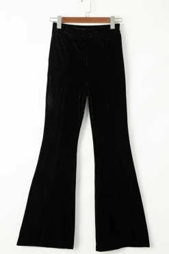 Discount Dear-Lover Solid Color High Waist Flare Corduroy Pants Black