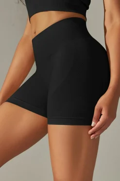 Fashion Dear-Lover Solid Color High Waist Tummy Control Active Shorts Black