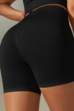 Fashion Dear-Lover Solid Color High Waist Tummy Control Active Shorts Black