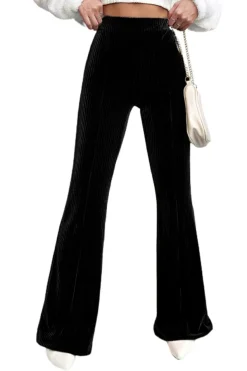 Discount Dear-Lover Solid Color High Waist Flare Corduroy Pants Black