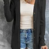 Fashion Dear-Lover Solid Color Open-Front Buttons Cardigan Black