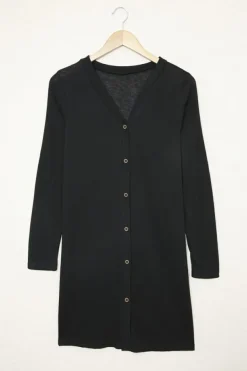 Fashion Dear-Lover Solid Color Open-Front Buttons Cardigan Black