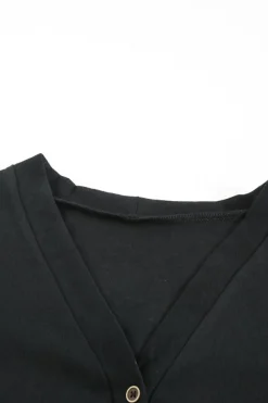 Fashion Dear-Lover Solid Color Open-Front Buttons Cardigan Black