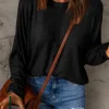 Fashion Dear-Lover Solid Color Patchwork Long Sleeve Top Black