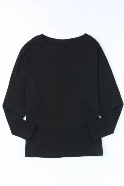 Fashion Dear-Lover Solid Color Patchwork Long Sleeve Top Black