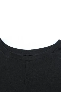 Fashion Dear-Lover Solid Color Patchwork Long Sleeve Top Black