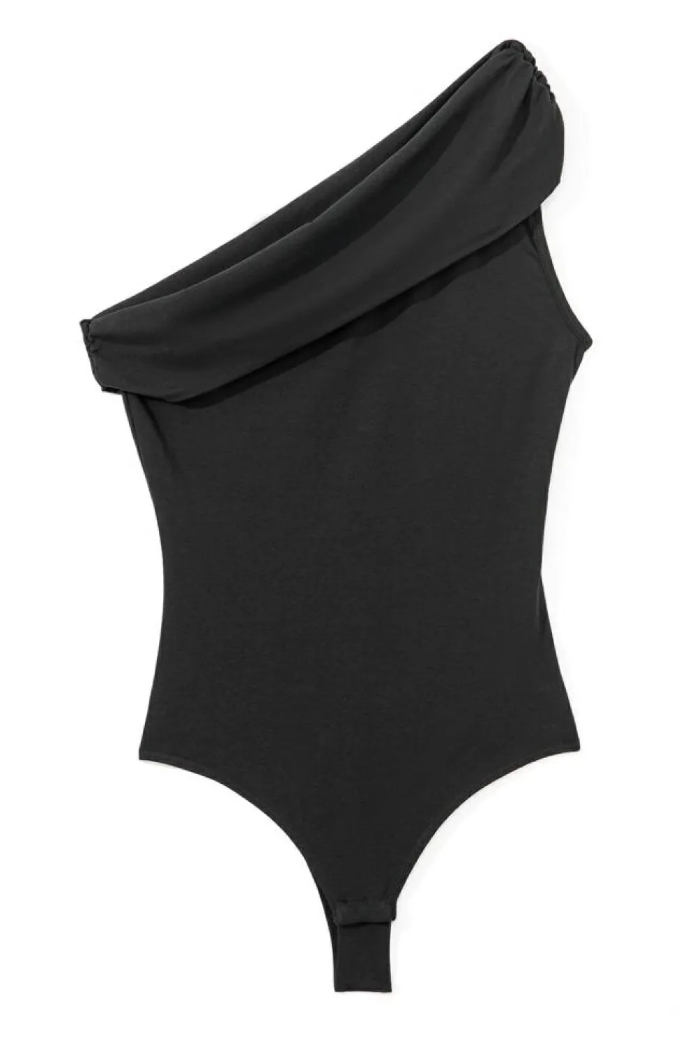 Fashion Dear-Lover Solid Color Pleated One Shoulder Bodysuit Black