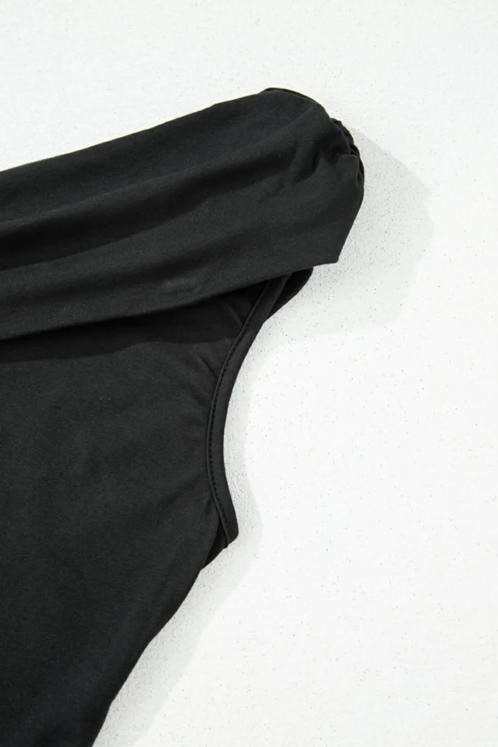 Fashion Dear-Lover Solid Color Pleated One Shoulder Bodysuit Black