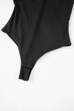 Fashion Dear-Lover Solid Color Pleated One Shoulder Bodysuit Black