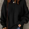 Hot Dear-Lover Solid Color Puffy Sleeve Pocketed Sweater Black