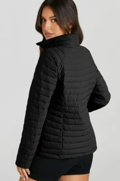 Sale Dear-Lover Solid Color Quilted Zip-up Puffer Jacket Black